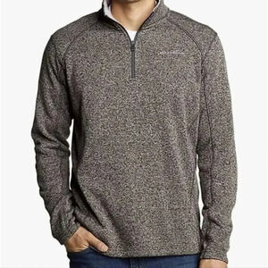 Eddie Bauer Sweater Men Size Large Gray Polyester Fleece Lined 1/4 Zip Mock Neck